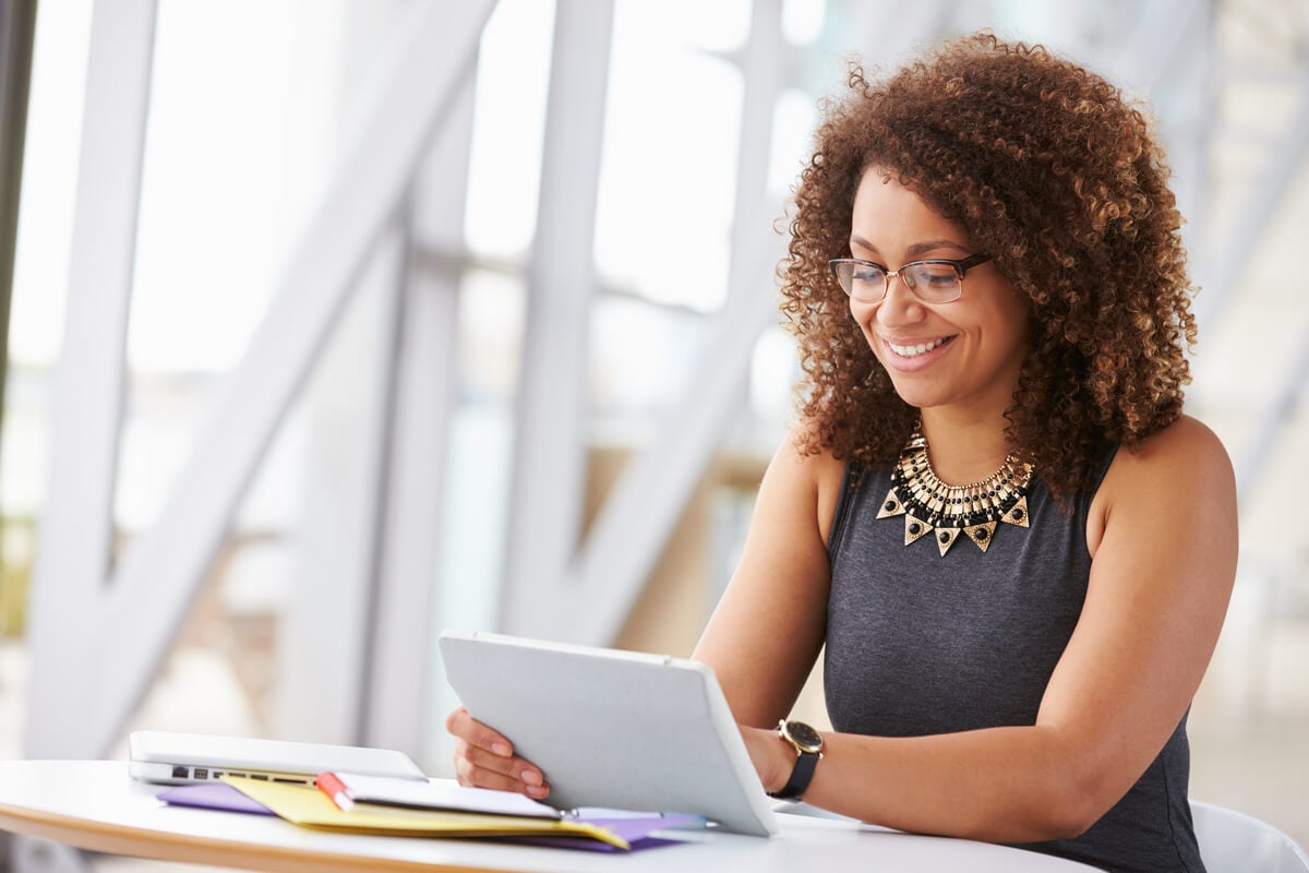 Woman working on tablet