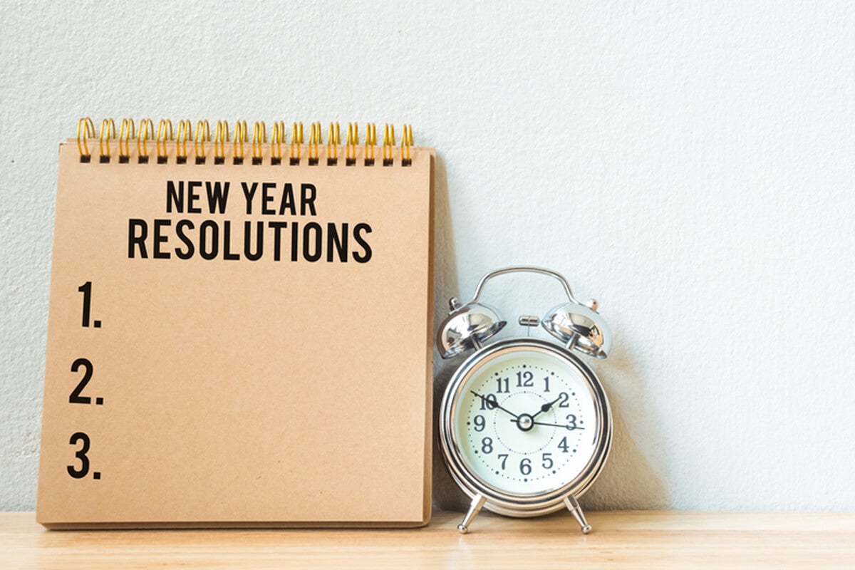 List of new years resolutions and alarm clock