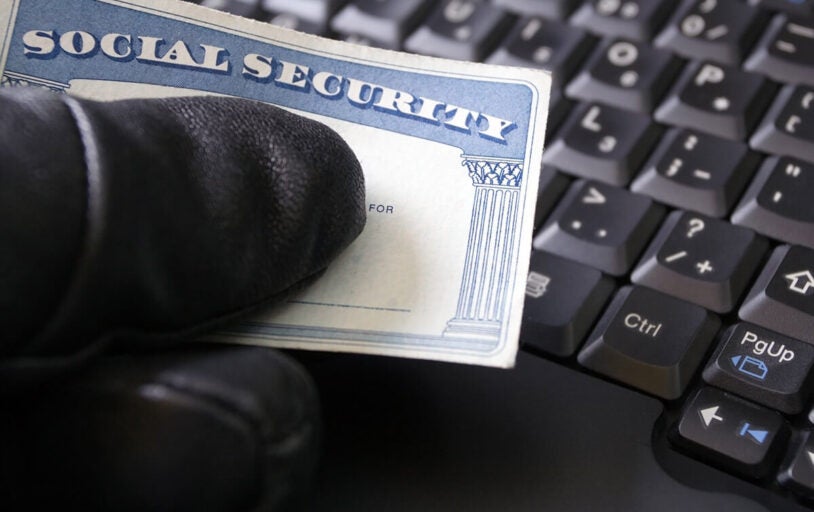 Social security card on a keyboard