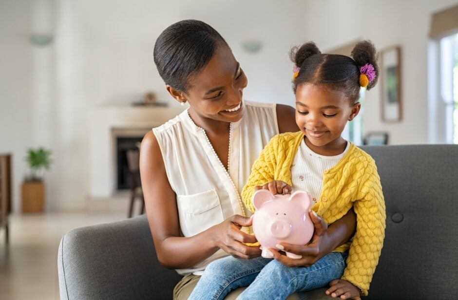 Mother and Child with Piggy Bank