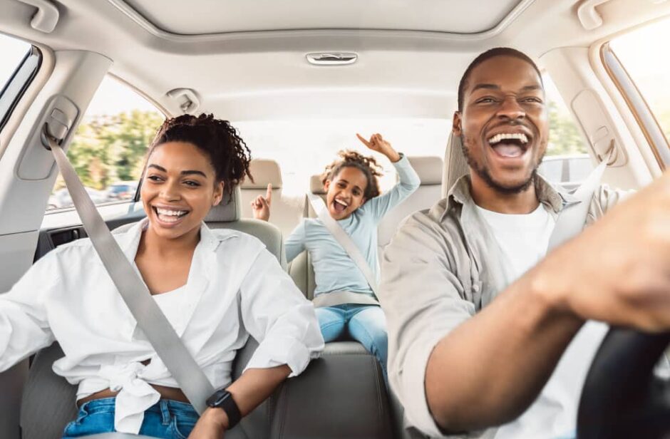 Family driving in car