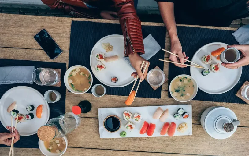 Friends eating dinner