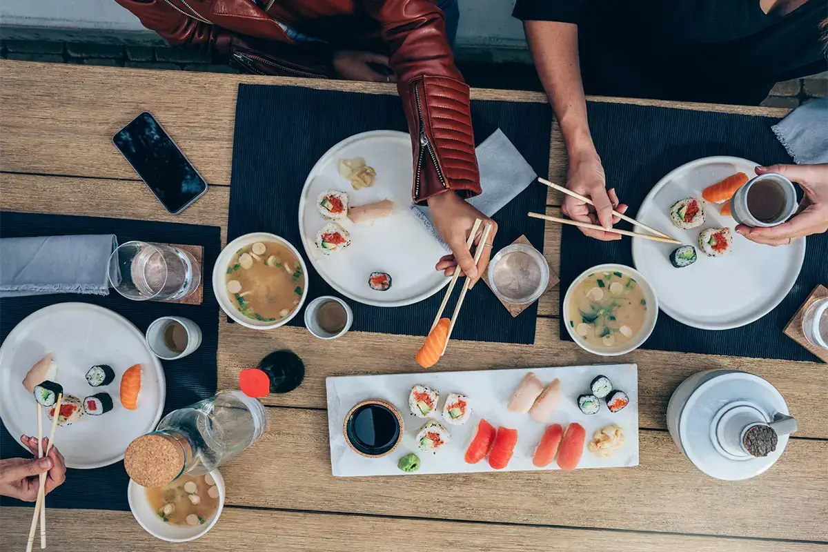 Friends eating dinner