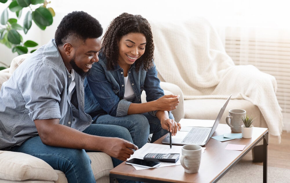 Couple looking at computer