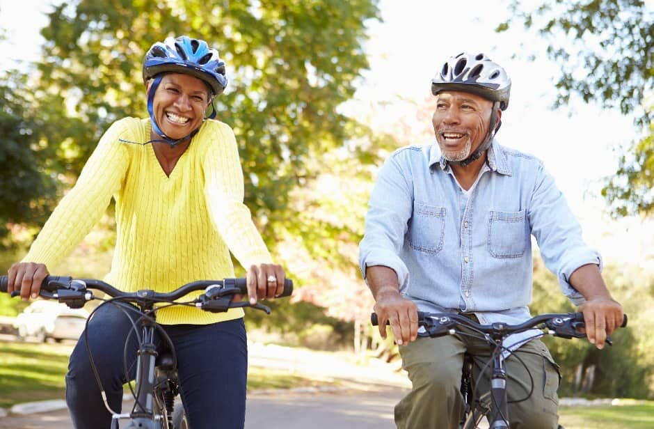 Couple riding bicycles