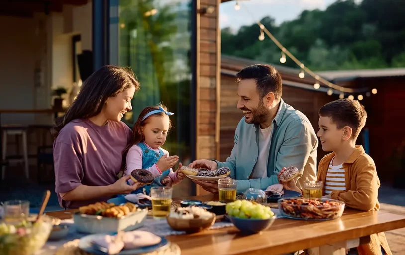 Family enjoying a meal.