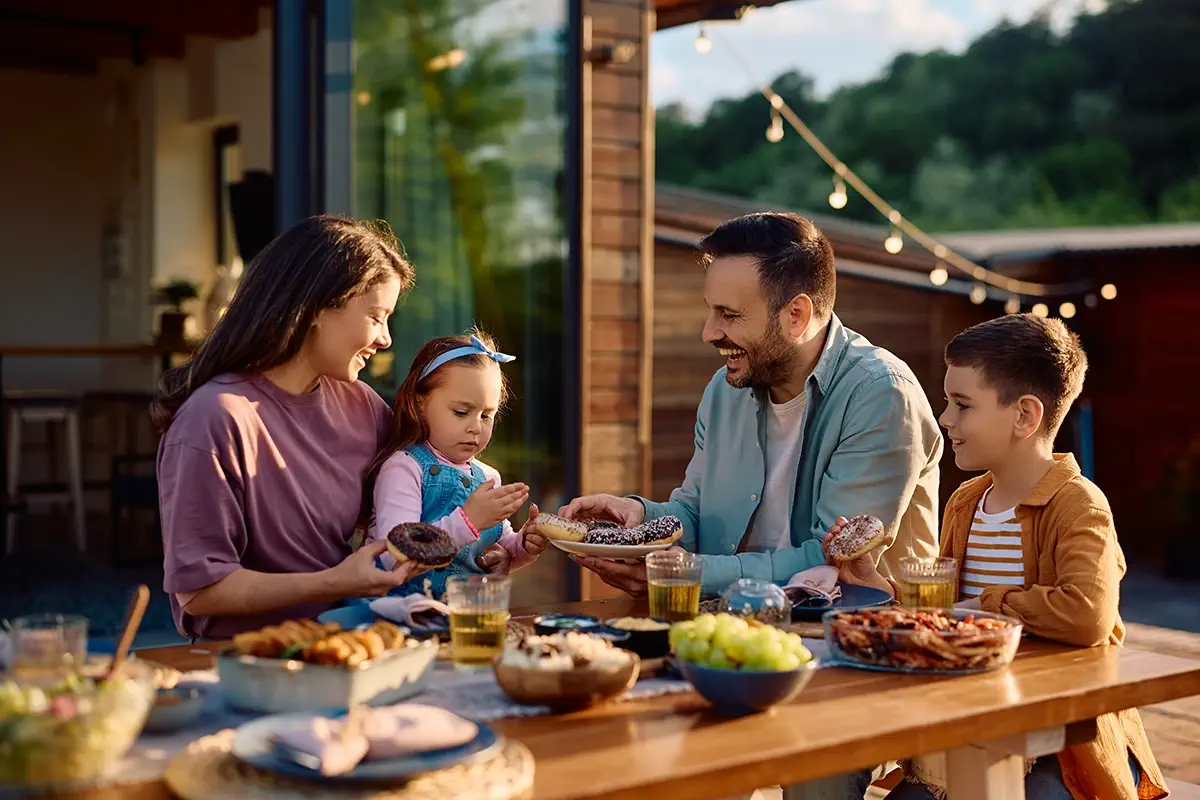 Family enjoying a meal.